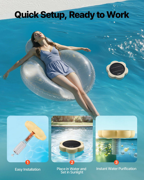 Solar Pool Ionizer, Petal Copper Pool Ionizer Up to 170343 L, Floating Automatic Water Cleaner and Purifier, Chlorine Free Water, with Copper Anode, Spring, Brush and Filter for Pools & Spas