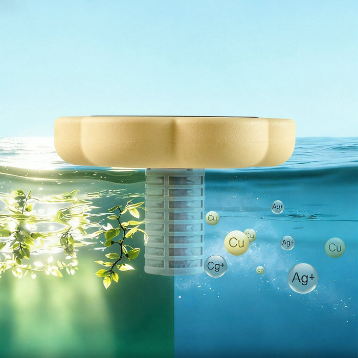 Solar Pool Ionizer, Petal Copper Pool Ionizer Up to 170343 L, Floating Automatic Water Cleaner and Purifier, Chlorine Free Water, with Copper Anode, Spring, Brush and Filter for Pools & Spas