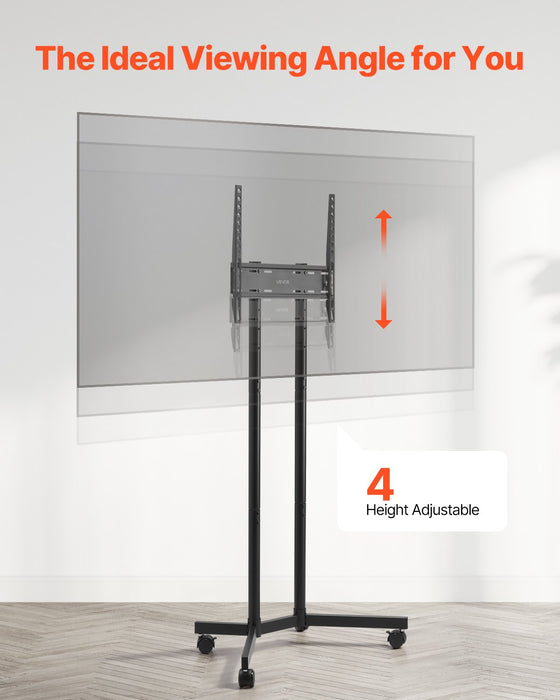 VEVOR Rolling TV Stand, Mobile TV Cart for 32-65 Inch Screens, Height Adjustable, Portable Monitor Stand with Wheels Holds up to 40 kg for Living Room, Bedroom, Office, Outdoor, Max VESA 400x400mm