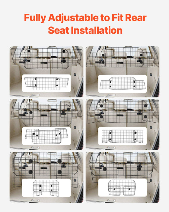 VEVOR Dog Car Barrier, 96.5-168.5cm Adjustable Car Divider for Trunk Cargo Area, Universal-Fit Back Seat Heavy-Duty Wire Mesh Dogs Separator Guard Net, Vehicle Pet Barrier for Sedans, Trucks and SUVs