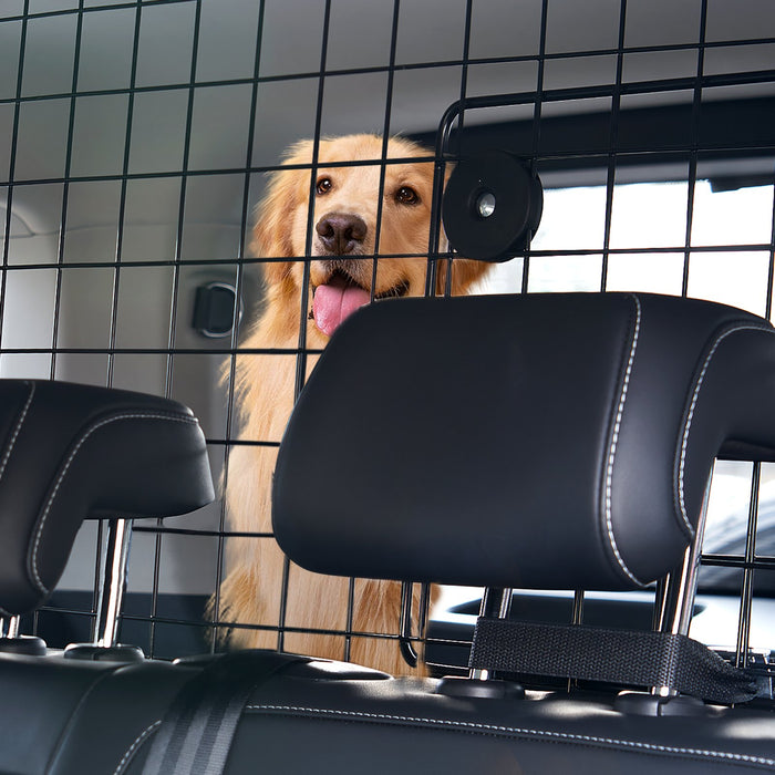 VEVOR Dog Car Barrier, 96.5-168.5cm Adjustable Car Divider for Trunk Cargo Area, Universal-Fit Back Seat Heavy-Duty Wire Mesh Dogs Separator Guard Net, Vehicle Pet Barrier for Sedans, Trucks and SUVs
