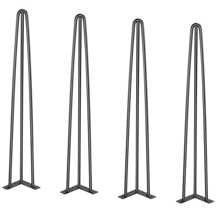 VEVOR Hairpin Table Legs 0.7M, Set of 4 Desk Legs 408.2KG Load Capacity, Hairpin Desk Legs 3 Rods for Desk Chairs Bench Dining End Table, Solid Carbon Steel Heavy Duty Furniture Legs Black