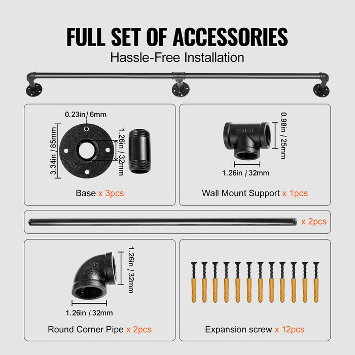 VEVOR Pipe Stair Handrail Staircase Handrail 4 FT Carbon Steel for Wall Mount