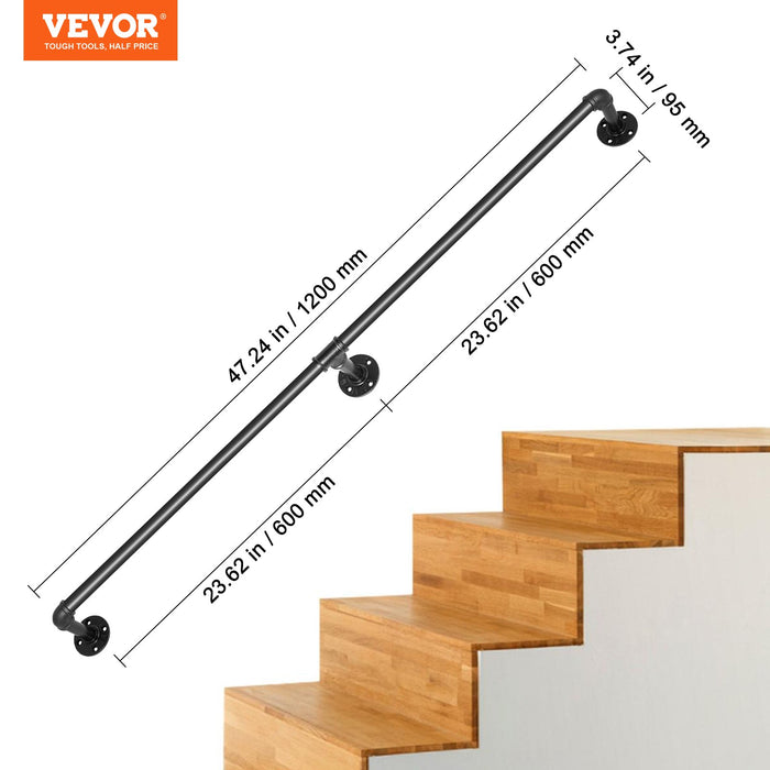VEVOR Pipe Stair Handrail Staircase Handrail 4 FT Carbon Steel for Wall Mount