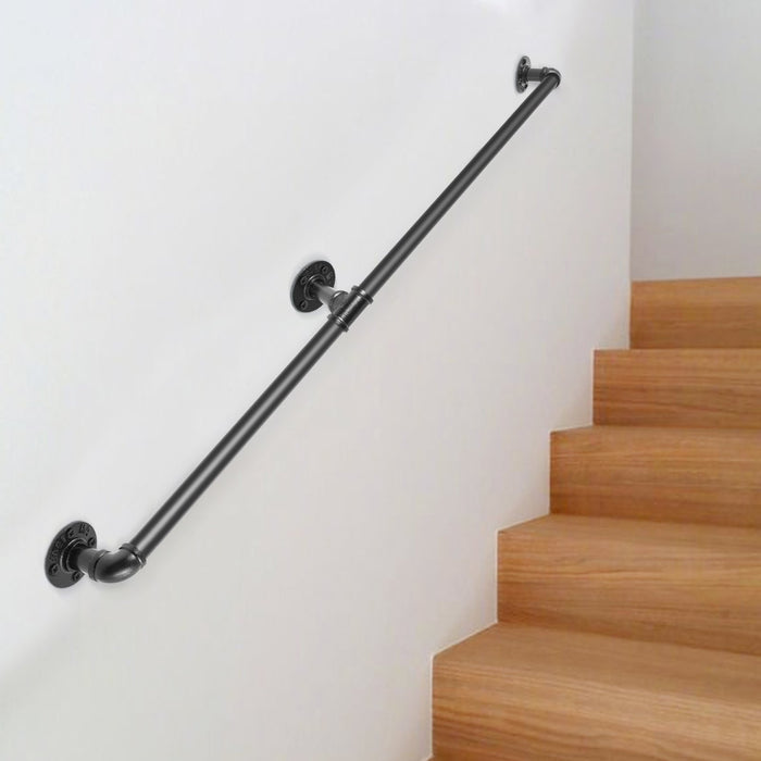 VEVOR Pipe Stair Handrail, 1.8m Staircase Handrail, 200KG Load Capacity Carbon Steel Pipe Handrail, Industrial Pipe Handrail with Wall Mount Support, Round Corner Wall Handrailings for Indoor, Outdoor