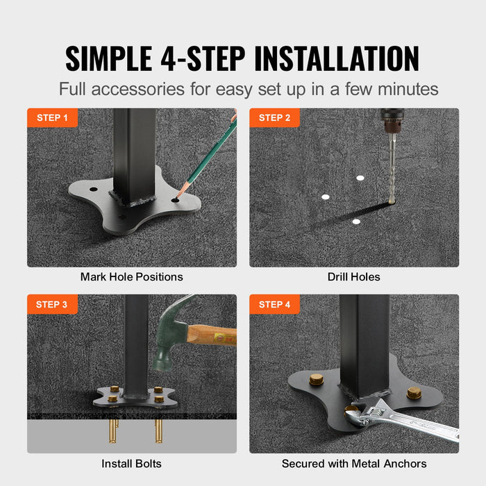 VEVOR Iron Handrail Stair Railing Hand Rail Kit 1-4 Steps Outdoor Black w/ Bars