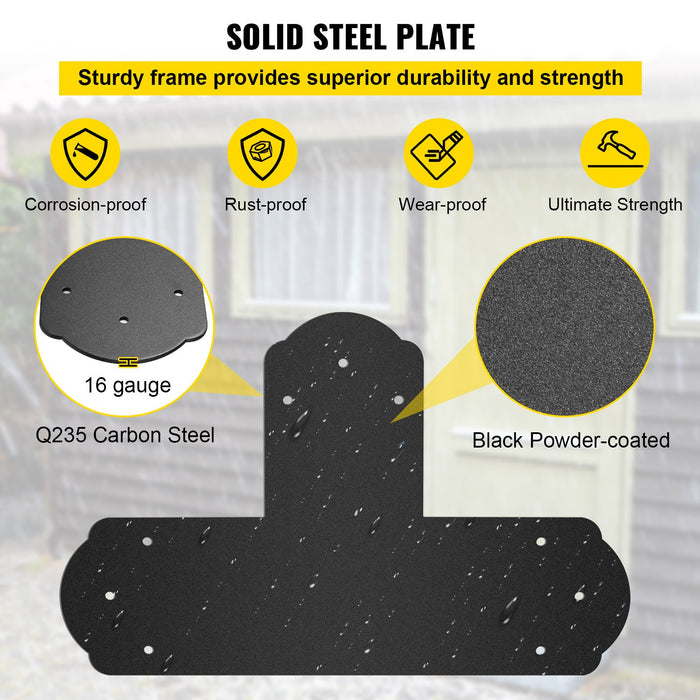 VEVOR Black T Mending Plate T-shape 8 PCs 6" Flat Connector Post to Beam Bracket