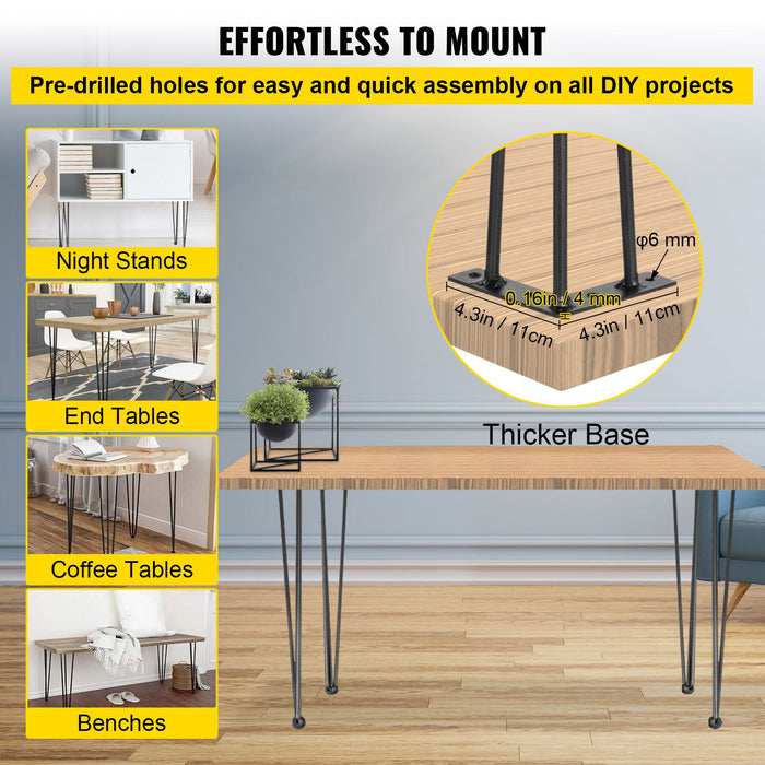 VEVOR Hairpin Table Legs 24 inch Black Set of 4 Desk Legs Each 220lbs Capacity Hairpin Desk Legs 3 Rods for Bench Desk Dining End Table Chairs Carbon Steel DIY Table Legs Heavy Duty Furniture Legs