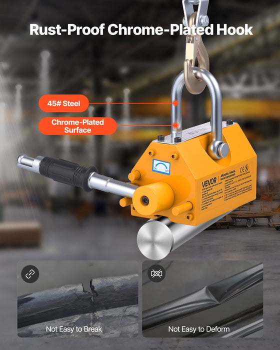 VEVOR Permanent Magnetic Lifter, 400 kg Pulling Capacity, Heavy Duty N42 Neodymium Lifting Magnet with Release Handle and Steel Hook, Used in Shop Crane and Hoist, for Lifting Plate Steel, Board