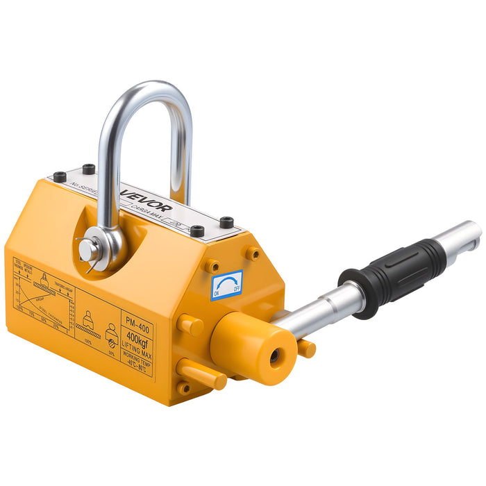 VEVOR Permanent Magnetic Lifter, 400 kg Pulling Capacity, Heavy Duty N42 Neodymium Lifting Magnet with Release Handle and Steel Hook, Used in Shop Crane and Hoist, for Lifting Plate Steel, Board