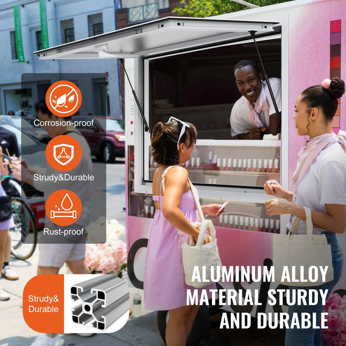 Concession Window for Food Truck, 48"x36" Aluminum Alloy Food Truck Service Window, Up to 85 Degrees Stand Serving Window with Awning Door & Drag Hook,  for Food Trucks Concession Trailers
