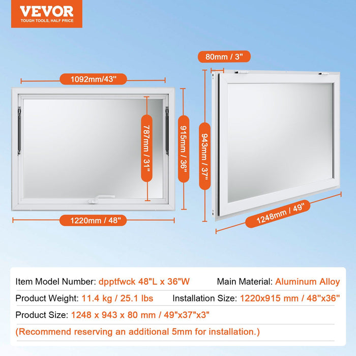 Concession Window for Food Truck, 48"x36" Aluminum Alloy Food Truck Service Window, Up to 85 Degrees Stand Serving Window with Awning Door & Drag Hook,  for Food Trucks Concession Trailers