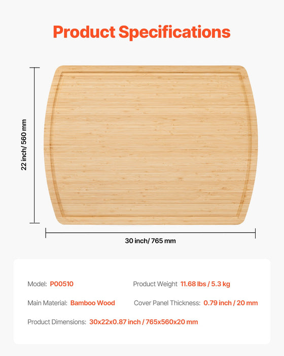 VEVOR Noodle Board Stove Cover, Stove Top Cover Board for Gas Burner & Electric Stove, Bamboo Wood Cutting Board with Juice Grooves, RV Stovetop/ Kitchen Sink Cover for Counter Space & Tray, Natural