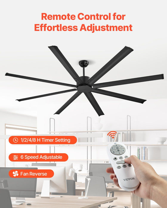 213 cm Ceiling Fan No Light, 6-Speed Remote Control, Aluminum 8-Blade, Reversible DC Motor, Modern Low Profile Flush Mount Exterior Fan for Bedroom, Living Room, Patio, Indoor/Outdoor, Black