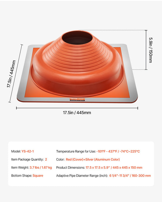 VEVOR 2 Pcs Metal Roof Pipe Flashing Boot Fit 160-300 mm Pipe High Temp Silicone