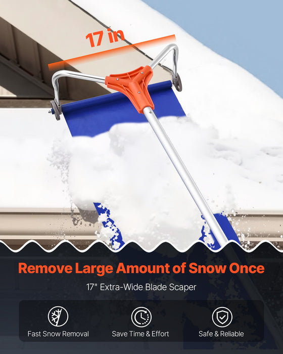 VEVOR Snow Roof Rake, 27cm Aluminum Blade, 1.25-5.24 m Adjustable Roof Snow Scraper with Wheels & Slide, Lightweight Snows Removal Tool for House Rooftop Leaves Debris Clearing