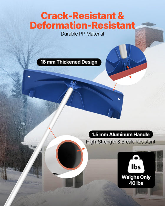VEVOR Snow Roof Rake, 60cm PP Plastic Blade, 1.18-5.55 m Adjustable Roof Snow Scraper with Wheels, Anti-Slip Handle Snows Removal Tool, Lightweight House Rooftop Rake for Leaves Debris Removal