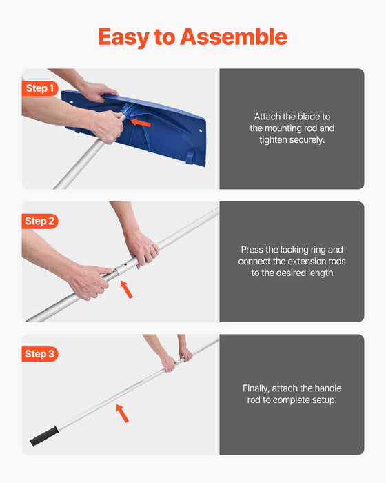 VEVOR Snow Roof Rake, 60cm PP Plastic Blade, 1.18-5.55 m Adjustable Roof Snow Scraper with Wheels, Anti-Slip Handle Snows Removal Tool, Lightweight House Rooftop Rake for Leaves Debris Removal