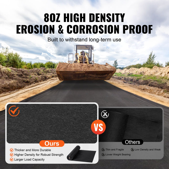 VEVOR Non Woven Geotextile Fabric Under Gravel, 6x50FT 8OZ Driveway Fabric Landscape Fabric, Heavy Duty Weed Barrier Fabric, Ground Cover Weed Control Fabric, French Drains Drainage Fabric, Black