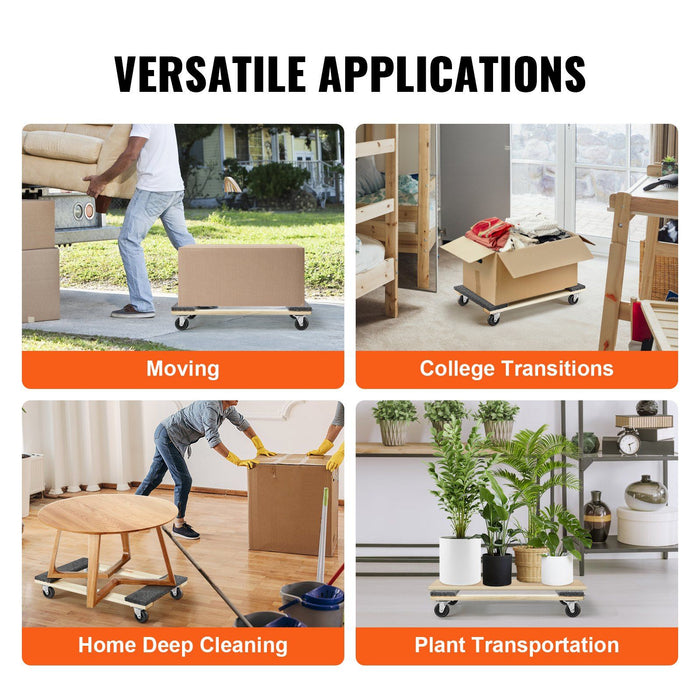 Furniture Dolly, 454kg Load Capacity, 457.2x762mm, 4x76mm PP Swivel Casters, Heavy Duty Hardwood Furniture Moving Dolly, Mover's Dolly, Moving Cart with Wheels for Heavy Furniture Home Cleaning