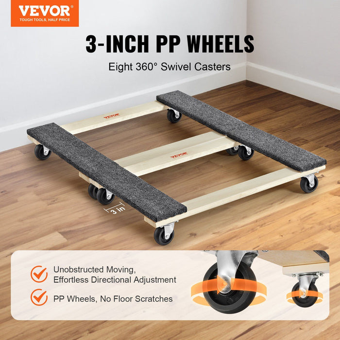 Furniture Dolly, 454kg Each Load Capacity, 2 Packs, 457.2x762mm, 8x76mm PP Swivel Casters, Heavy Duty Hardwood Furniture Moving Dolly, Mover's Dolly, Moving Cart with Wheels for Heavy Furniture