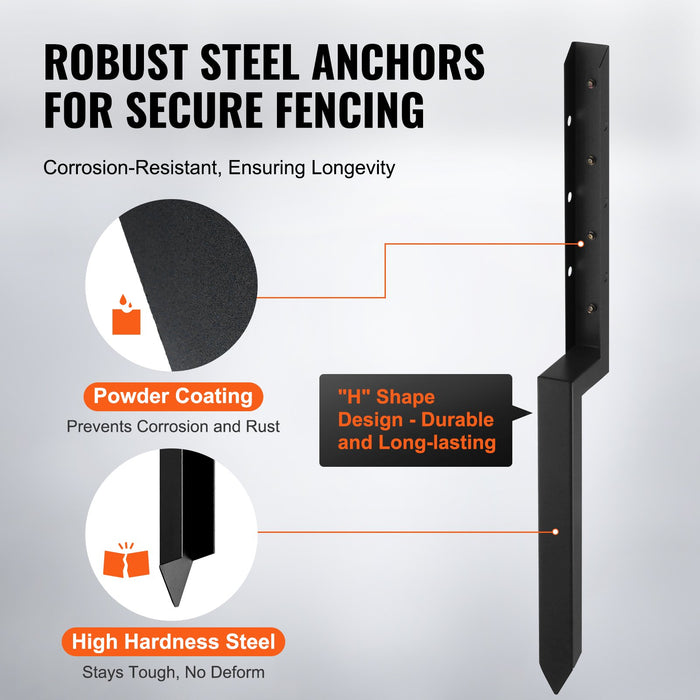 VEVOR Fence Post Anchor Repair Kit, 2 Pack Inner Diameter 5 x5 cm Heavy Duty Steel Fence Post Support Stakes, Anchor Ground Spike for Repair Tilted, Broken Wood Fence Post