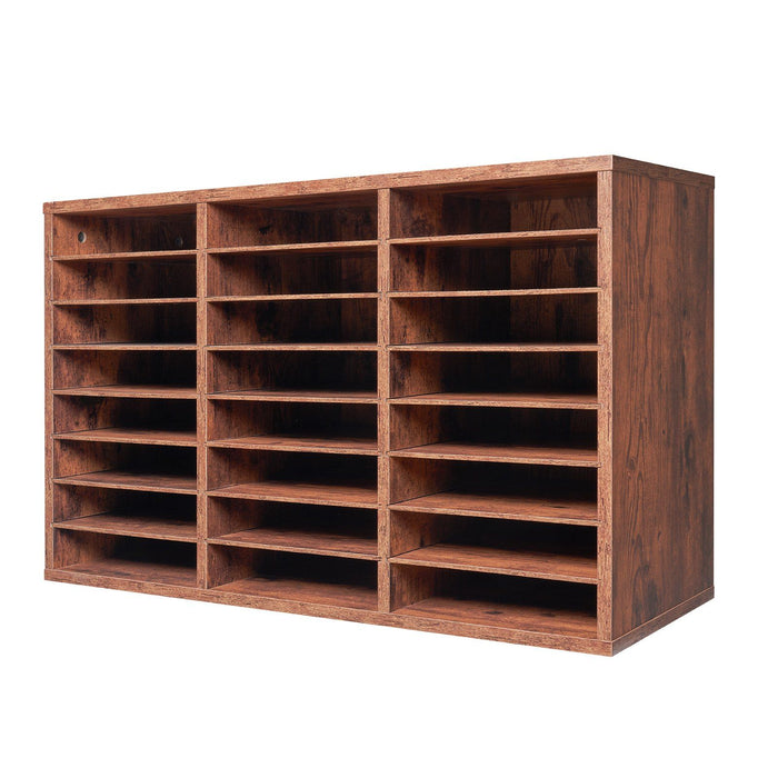 Literature Organizer, 24 Compartments Office Mailbox with Removable Shelves, Wooden Mailbox Sorter Particle Board Office Home Classroom Storage, File Sorter for Documents, Papers, Dark Brown