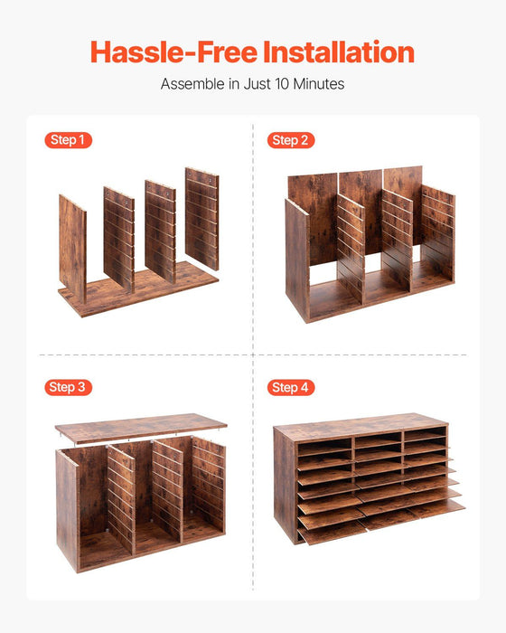 Literature Organizer, 24 Compartments Office Mailbox with Removable Shelves, Wooden Mailbox Sorter Particle Board Office Home Classroom Storage, File Sorter for Documents, Papers, Dark Brown