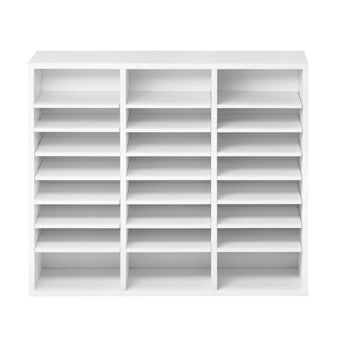 Literature Organizer, 24 Compartments Office Mailbox with Adjustable Shelves, Wooden Mailbox Sorter Medium Density Fiberboard Office Home Classroom Storage for Files, Documents, Papers, White