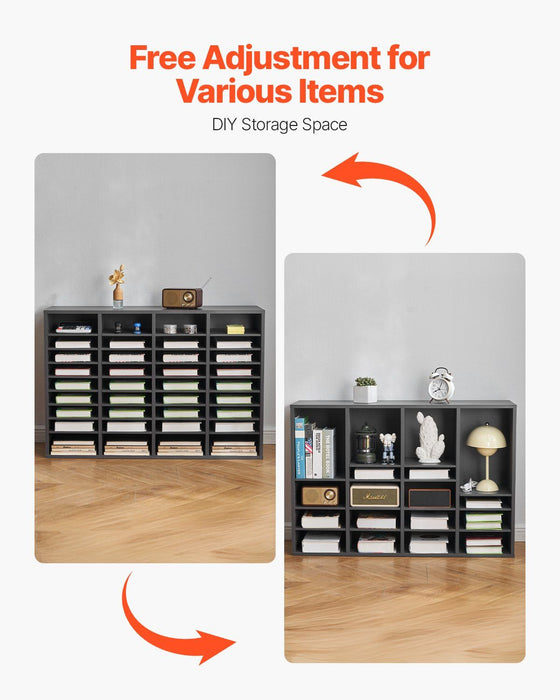 Literature Organizer, 36 Compartments Office Mailbox with Adjustable Shelves, Wooden Mailbox Sorter Medium Density Fiberboard Office Home Classroom Storage for Files, Documents, Papers, Grey