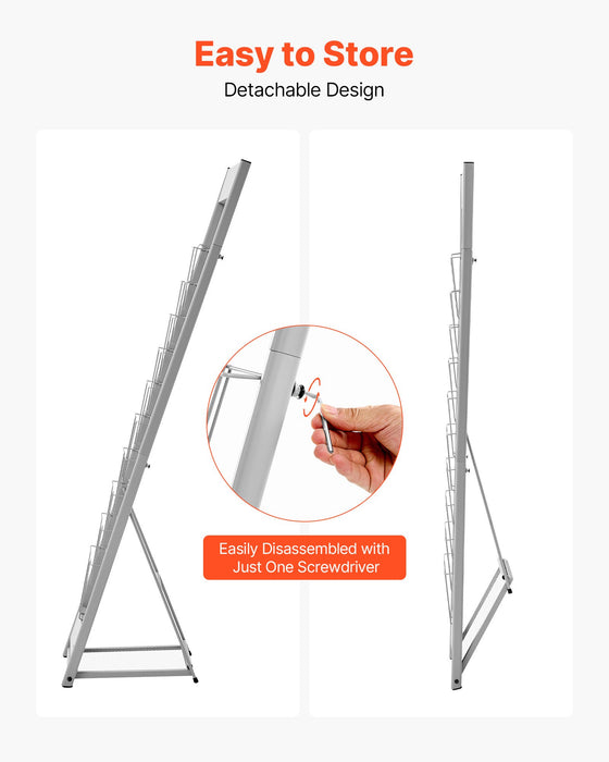 VEVOR Brochure Display Rack, 10 Pockets Magazine Literature Display Stand, Portable Floor Standing Magazine Rack, Metal Newspaper Catalog Holders for Shop, Exhibitions, Office, Trade Show, Silver