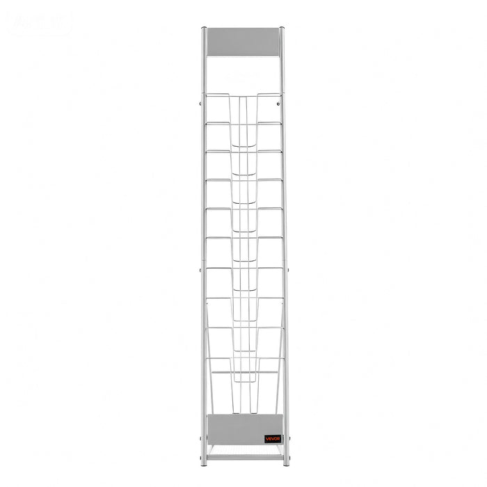 VEVOR Brochure Display Rack, 10 Pockets Magazine Literature Display Stand, Portable Floor Standing Magazine Rack, Metal Newspaper Catalog Holders for Shop, Exhibitions, Office, Trade Show, Silver