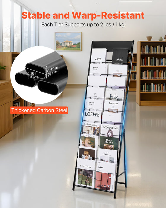 VEVOR Brochure Display Rack, 20 Pockets Magazine Literature Display Stand, Portable Floor Standing Magazine Rack, Metal Newspaper Catalog Holders for Shop, Exhibitions, Office, Trade Show, Black