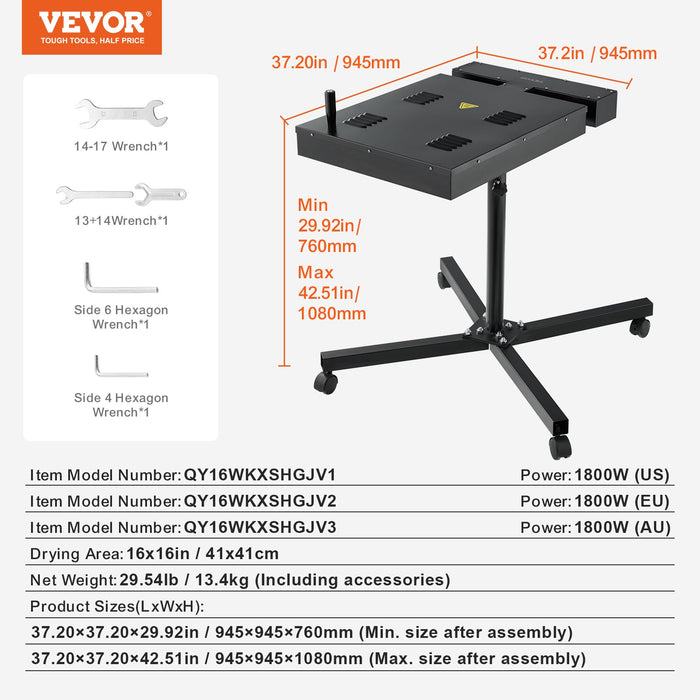 VEVOR Flash Dryer, 16 x 16 inch Flash Dryer for Screen Printing, 0-750â„?Temperature Control, High Power Silk Screen Printing Dryer with Height Adjustable Stand, 360° Rotation, T-Shirt Curing Machine