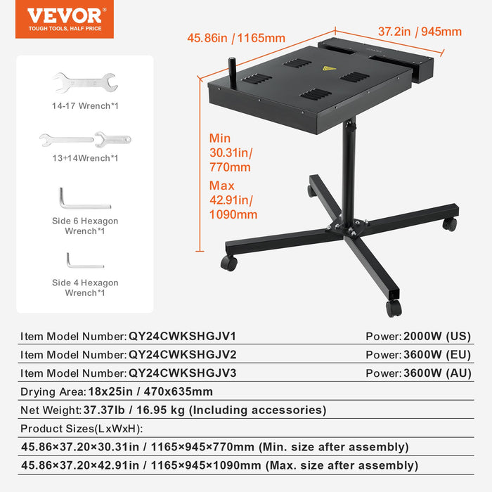 VEVOR Flash Dryer, 18 x 25 inch Flash Dryer for Screen Printing, 0-750â„?Temperature Control, High Power Silk Screen Printing Dryer with Height Adjustable Stand, 360° Rotation, T-Shirt Curing Machine