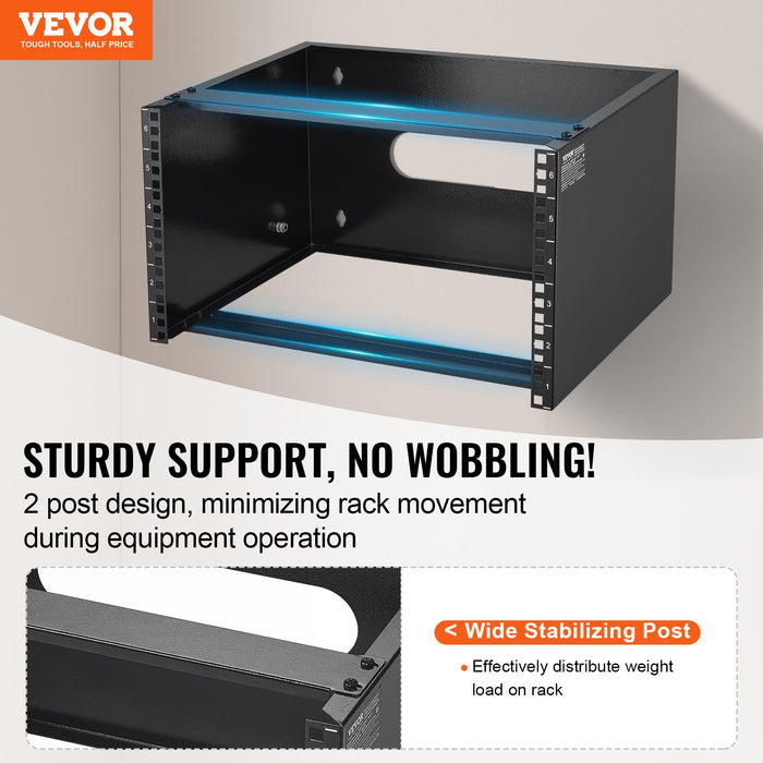 VEVOR 6U Wall Mount Network Rack, 14 in/355.6 mm Depth, 50 lbs/22.68 kg Max Weight Capacity Wall Mount Server Rack with Cage Nuts, 19"/482.6 mm for Shallow Server IT Equipment and Network Switches