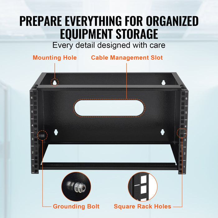 VEVOR 6U Wall Mount Network Rack, 14 in/355.6 mm Depth, 50 lbs/22.68 kg Max Weight Capacity Wall Mount Server Rack with Cage Nuts, 19"/482.6 mm for Shallow Server IT Equipment and Network Switches
