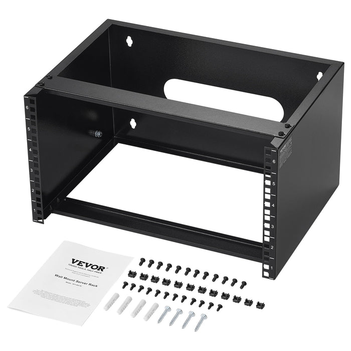VEVOR 6U Wall Mount Network Rack, 14 in/355.6 mm Depth, 50 lbs/22.68 kg Max Weight Capacity Wall Mount Server Rack with Cage Nuts, 19"/482.6 mm for Shallow Server IT Equipment and Network Switches