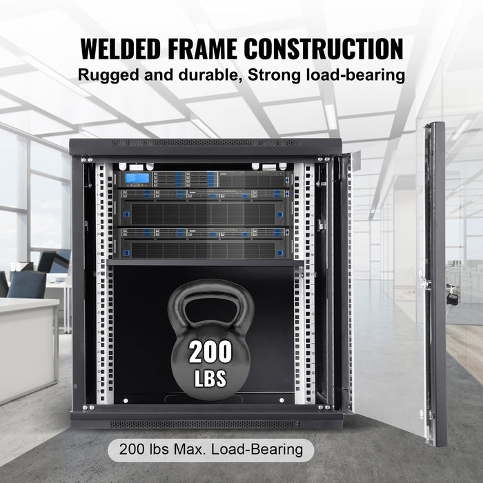 VEVOR Wall Mount Network Server Cabinet, 393.7 mm Deep, Server Rack Cabinet Enclosure, 90.72 kg Max. Ground-mounted Load Capacity, with Locking Glass Door Side Panels, for IT Equipment, A/V Devices