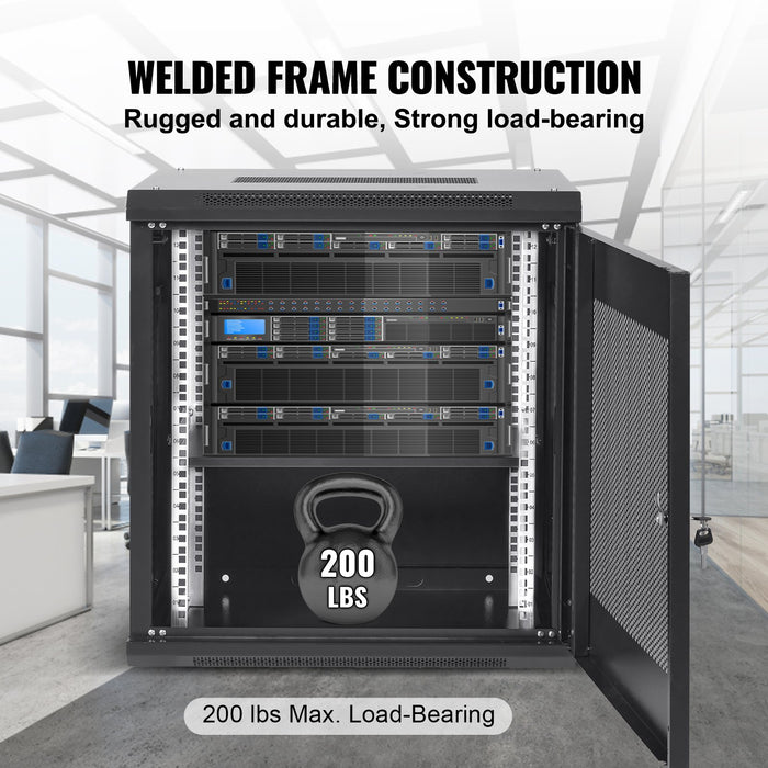 VEVOR 12U Wall Mount Network Server Cabinet, 15.5'' Deep, Server Rack Cabinet Enclosure, 200 lbs Max. Ground-mounted Load Capacity, with Locking Door Side Panels, for IT Equipment, A/V Devices