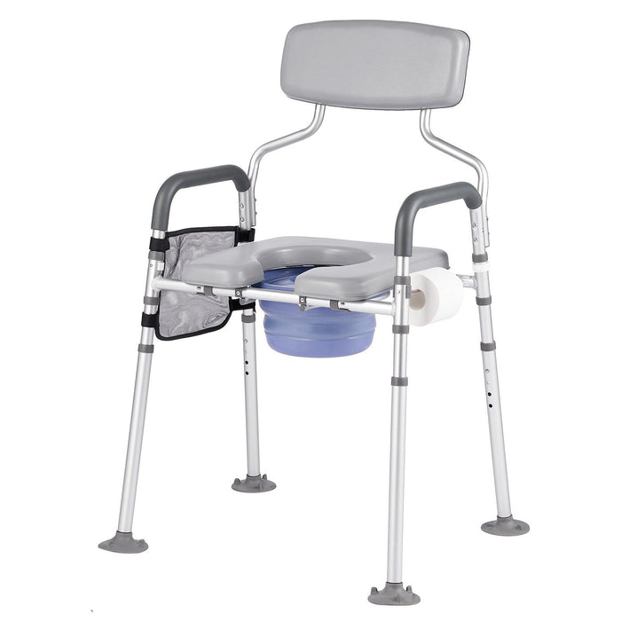 Bedside Commode Chair, 227 kg Capacity, 4-in-1 Portable Toilet and Raised Toilet Seat with Padded Seat & Backrest, Detachable 5L Bucket, Adjustable Height & Width Adult Potty Chair for Seniors