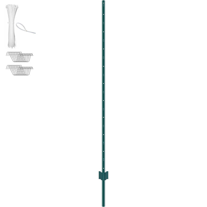 6 Feet Fence Post, 10 Pack U-Channel Heavy Duty Metal Fence Posts, Sturdy Steel Fence Stakes for Garden Yard, Lawn, Farms and Outdoor Wire Fencing, Green