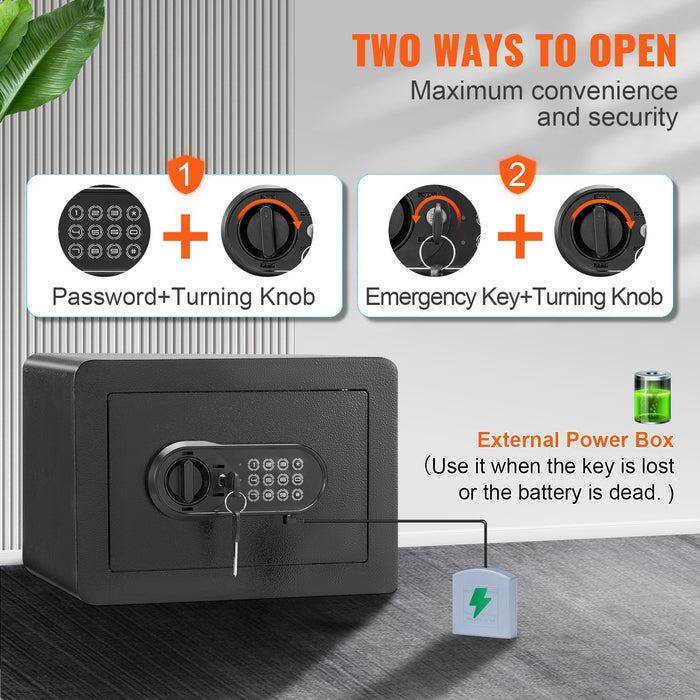 VEVOR Safe, 0.5 Cubic Feet Home Safe, Steel Security Safe with Digital Keypad and 2 Keys, Wall-Mounted Cabinet Safe Protect Cash, Gold, Jewelry, Documents for Home, Hotel, 350 x 250 x 250 mm