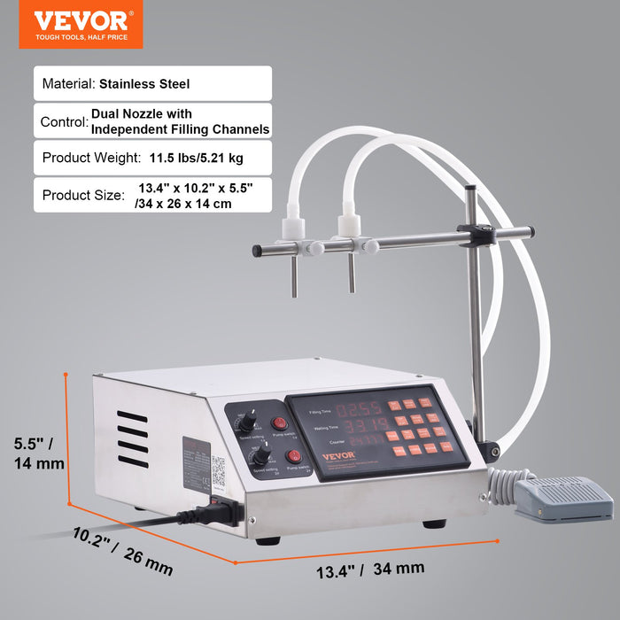 VEVOR Liquid Filling Machine, 10-4000ml Filling Capacity, Automatic Bottle Filler Machine Bottling Machine Digital Control for Milk, Water, Wine, Beverage, Soy Sauce, Vinegar, Alcohol (Double Nozzle)