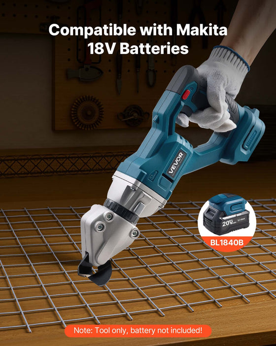 VEVOR Metal Shear, Sheet Metal Cutter Cordless with 360-Degree Pivoting Head, Double Blades, 25000 RPM Speed, Cuts 18 GA Galvanized Steel, 20 GA Stainless Steel, Aluminum Plate, Plastic, Cardboard
