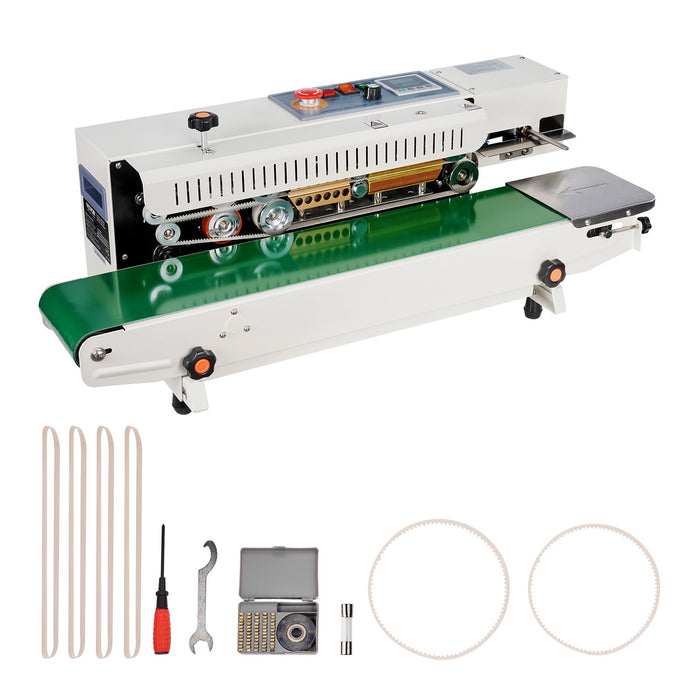 VEVOR Continuous Bag Band Sealing Machine, 6-12 mm Seal Width, Horizontal Band Sealer Machine with Digital Temperature Control, Bag Sealer for 0.02-0.8 mm Plastic Bags Films with Inflation Function