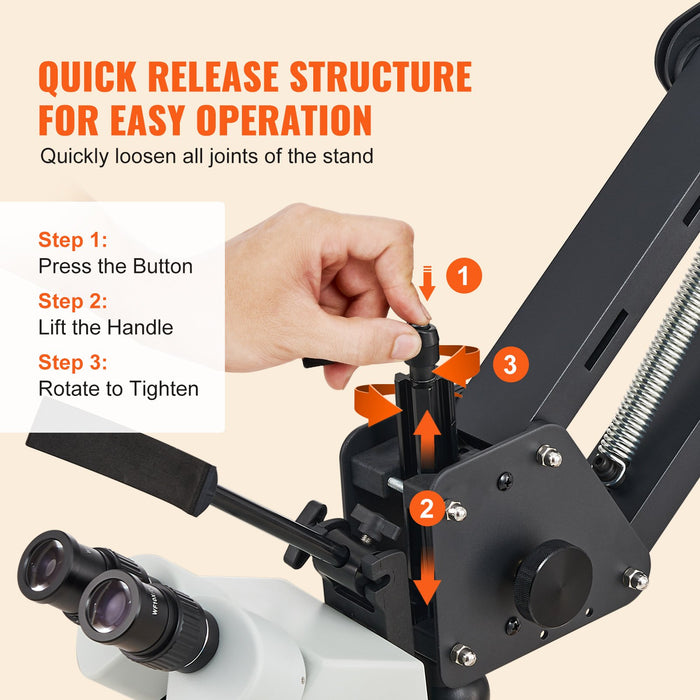 VEVOR Multi-Directional Microscope with Spring Bracket, 7X-45X Magnification Jewelry Microscope, Micro Jewelry Inlaid Stand with Integrated USB Ring LED Light and 360° Ball Vise, for Jewelry Inlay
