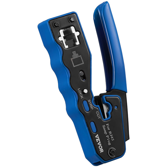 VEVOR RJ45 Crimp Tool Kit, Cat5e/Cat6/Cat6a Ethernet Crimper Crimp Pliers for 8-Pin Modular Plugs with 20pcs Pass-Through Connectors and Covers, Wire Stripper and Network Tester