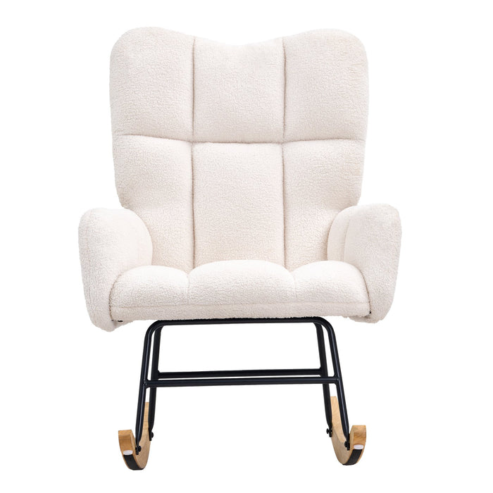 VEVOR Nursery Rocking Chair, 250 lbs Weight Capacity Teddy Fabric Upholstered Glider Rocker Chair with Soft Seat and High Backrest, Nursing Chair for Nursery, Bedroom, Living Room, Ivory White
