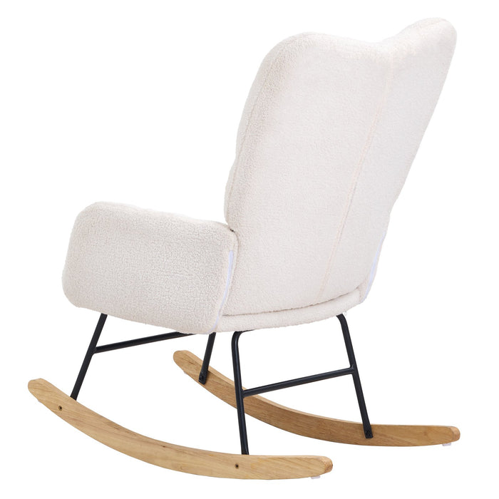 VEVOR Nursery Rocking Chair, 250 lbs Weight Capacity Teddy Fabric Upholstered Glider Rocker Chair with Soft Seat and High Backrest, Nursing Chair for Nursery, Bedroom, Living Room, Ivory White